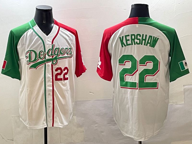 Men Los Angeles Dodgers 22 Kershaw White Green Game 2025 Nike MLB Jersey style 6
